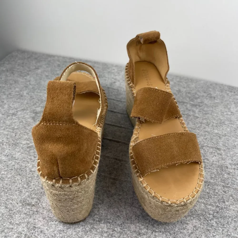 Soludos‎ Womens Tan Suede Espadrille Platform Wedge Sandals Size 6.5 EU 37